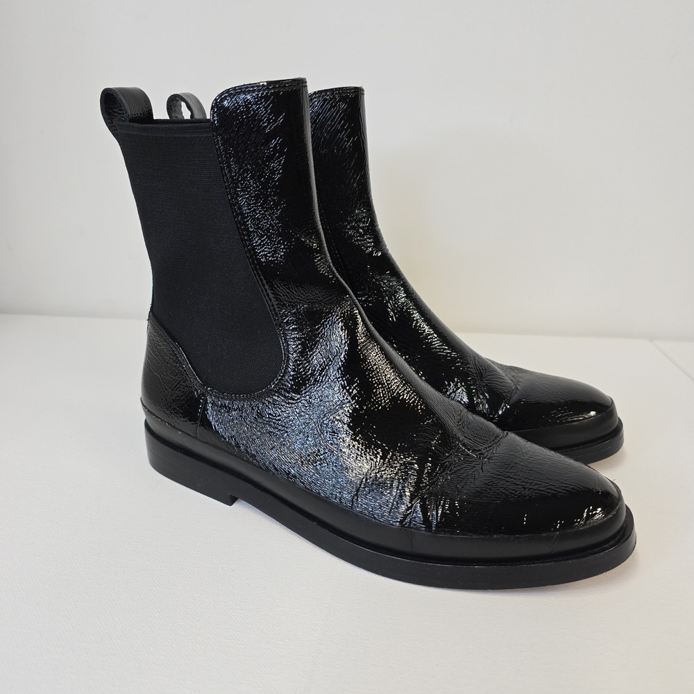 Vince Henderson Black Patent Leather Chelsea Boots Ankle Bootie Womens 6.5M 36.5